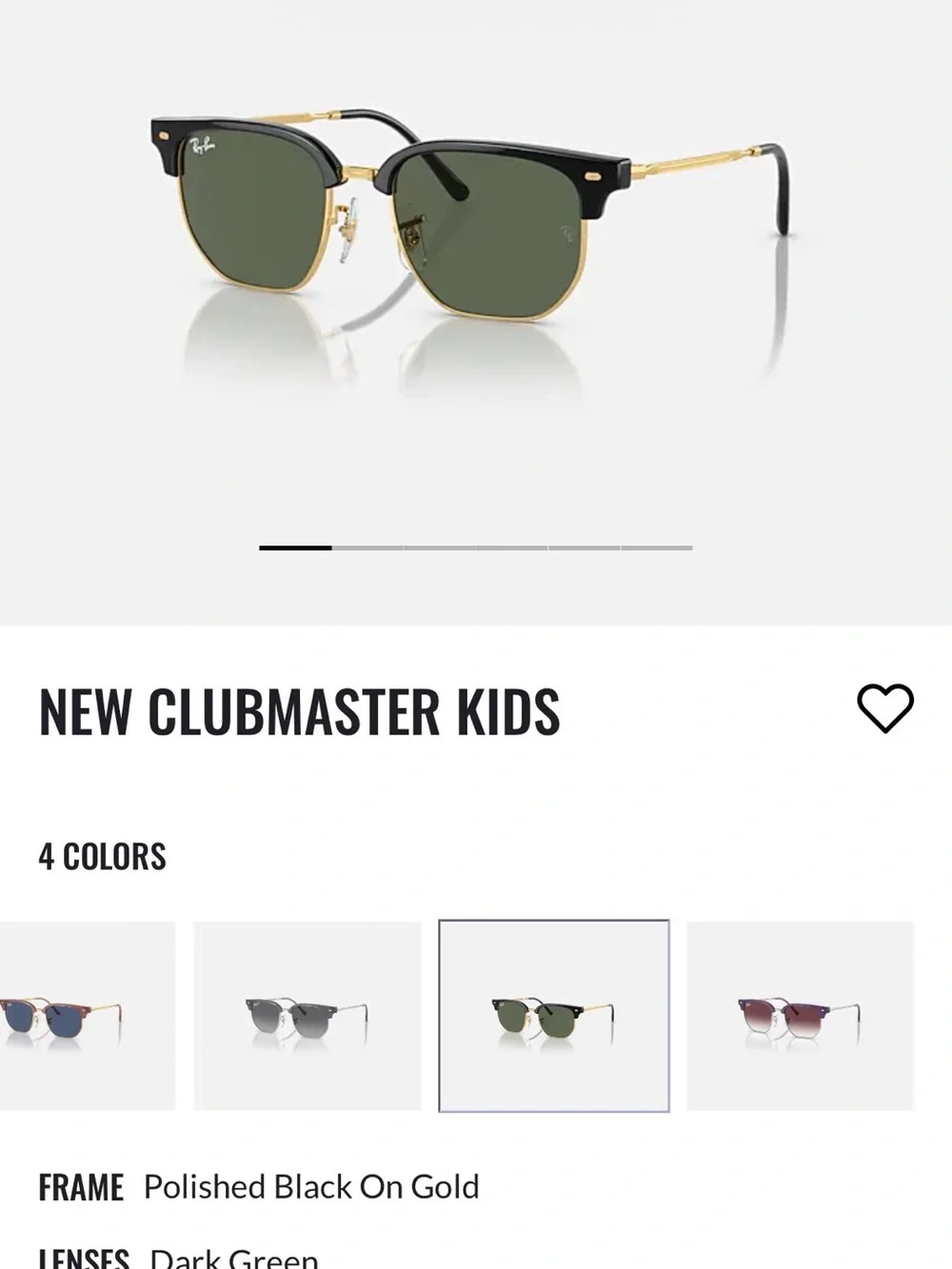 Ray-Ban Kids Clubmaster Sunglasses - Black & Gold with Dark Green Lenses